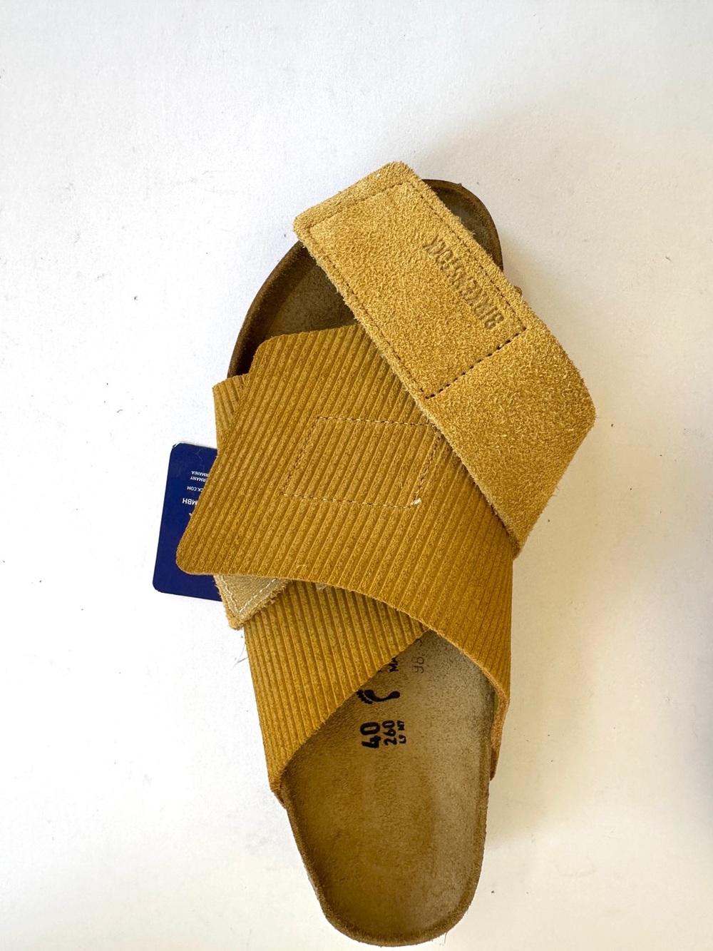 BIRKENSTOCK KYOTO SUEDE LEATHER EMBOSSED CORDUROY BROWN SLIDE SANDAL EU40/W9-9.5 - Picture 13 of 15